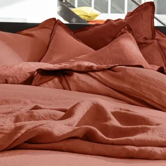 Housse de couette lin lave rouge 155×220 cm