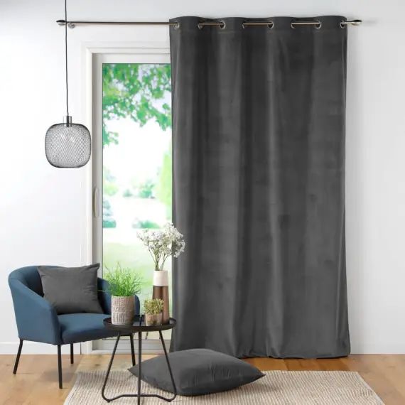Rideau tamisant uni en velours côtelé anthracite 260 x 140