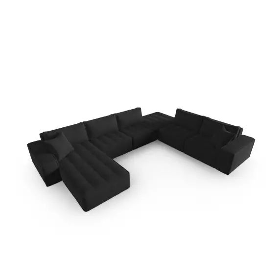 Canapé d’angle droit panoramique 8 places en tissu structurel noir