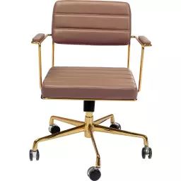 Chaise de bureau réglable à roulettes marron et acier doré