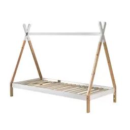 Lit tipi 90×200 sommier tiroir inclus naturel blanc