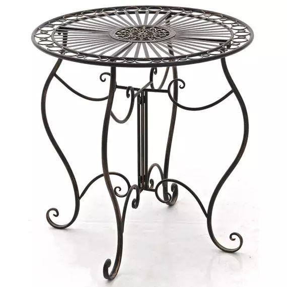 Table de jardin avec plateau rond en métal Bronze