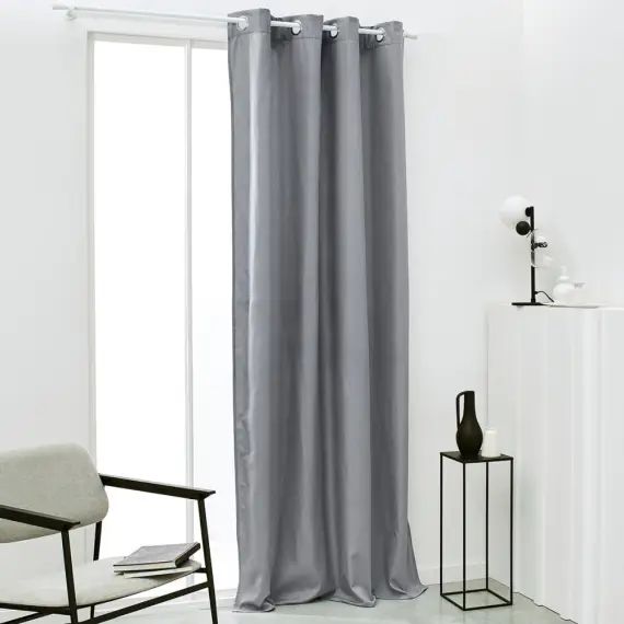 Rideau isolant à oeillets uni en Polyester Gris 140×240 cm