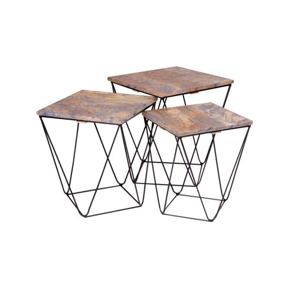 Set de 3 tables basses design effet marbre marron