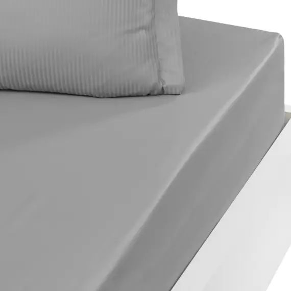 Drap housse uni satin de coton bonnet 40 cm Gris Acier 180×200 cm