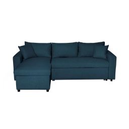 Canapé d’Angle MARIA Réversible et Convertible avec Coffre en tissu – Bleu canard – 227 x 146 x 82.5 cm – Usinestreet