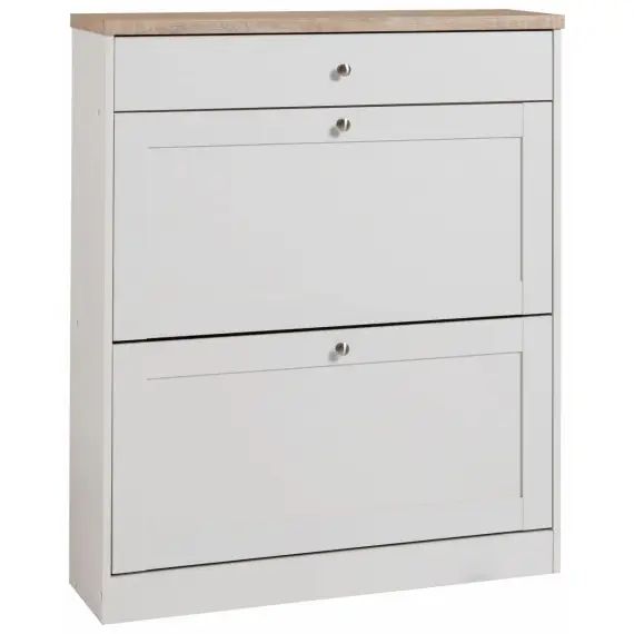 Commode à chaussures – 2 portes battantes et tiroir en aggloméré blanc