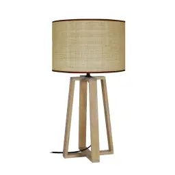 Lampe de chevet bois naturel et creme