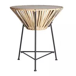 Table d&rsquo;appoint en fer et rotin 66x66x72