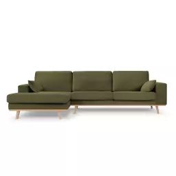 Canapé d’angle gauche 4 places en velours vert