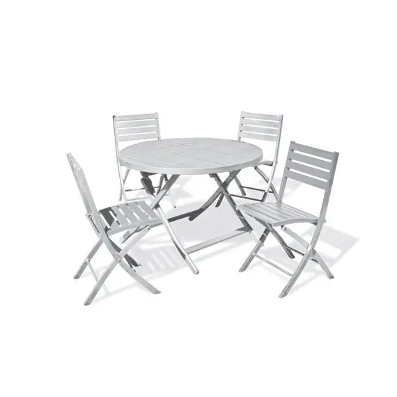 Ensemble repas de jardin 4 places en aluminium gris