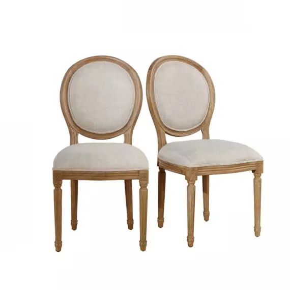 Lot de 2 chaises en bois et lin premium beige