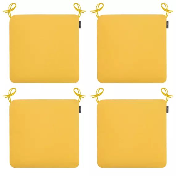 Galettes de chaises extérieur à nouettes jaune – Lot de 4 – 44×44