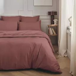 Parure de lit en percale de coton bois de rose 240×220