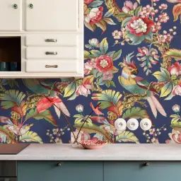 Papier Peint Chinois en Bleu avec des Oiseaux 250×200 cm