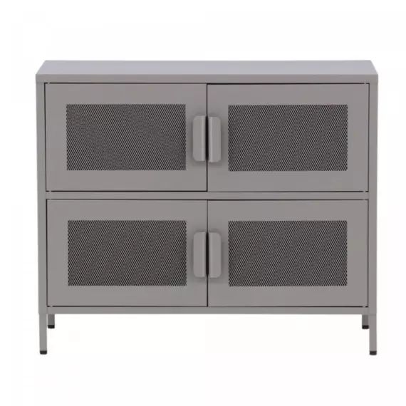 Buffet bas style industriel en métal 4 portes gris