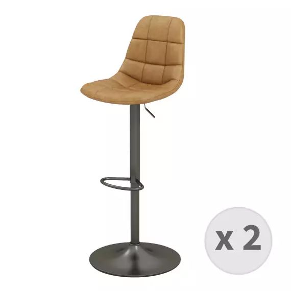 Tabouret de bar en cuir synthétique Camel-gris bronze (x2)