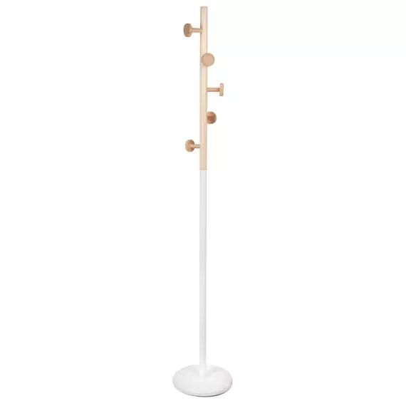Porte-manteau en bois d&rsquo;hévéa massif et métal beige et blanc