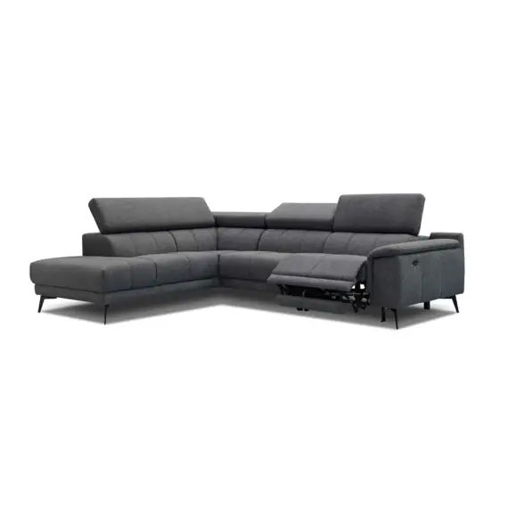 Canapé d&rsquo;angle gauche 5 places relax électrique tissu gris foncé