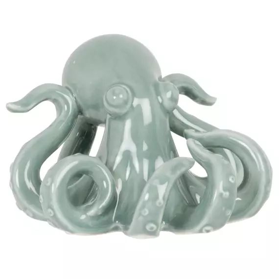Statuette pieuvre en porcelaine bleu clair H9