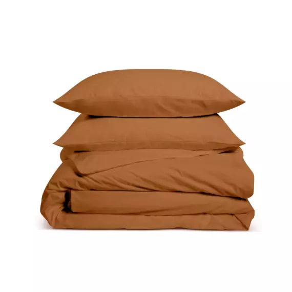 Parure de lit unie en percale de coton terracotta 220x240cm