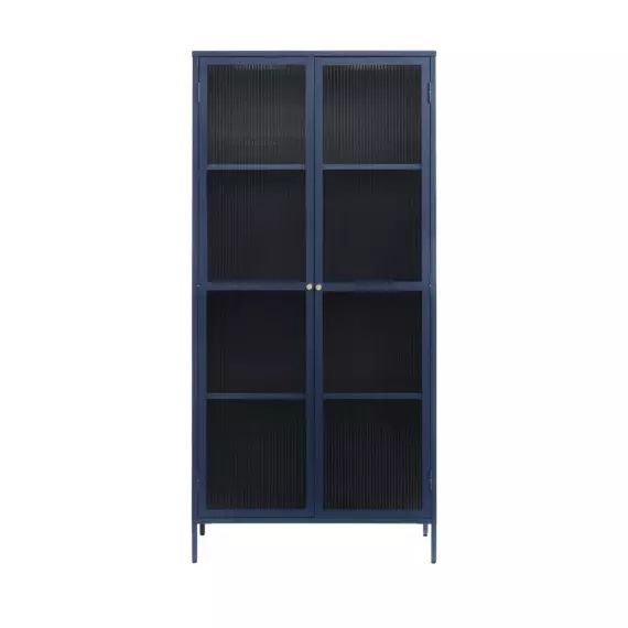 Bjorn – Vaisselier 2 portes en verre stié et métal H190cm – Couleur – Bleu