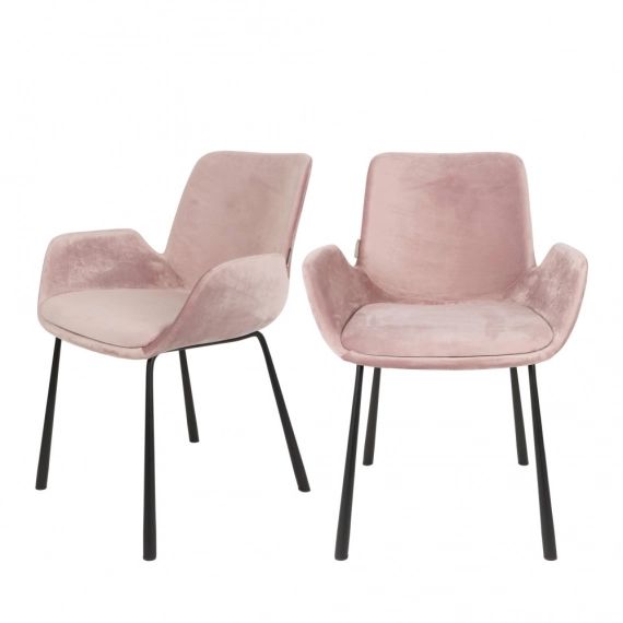 2 fauteuils de table en velours rose
