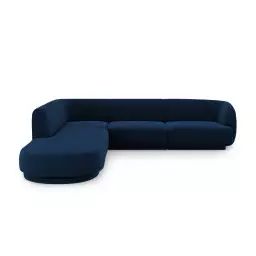 Canapé d’angle gauche 6 places en tissu velours bleu roi