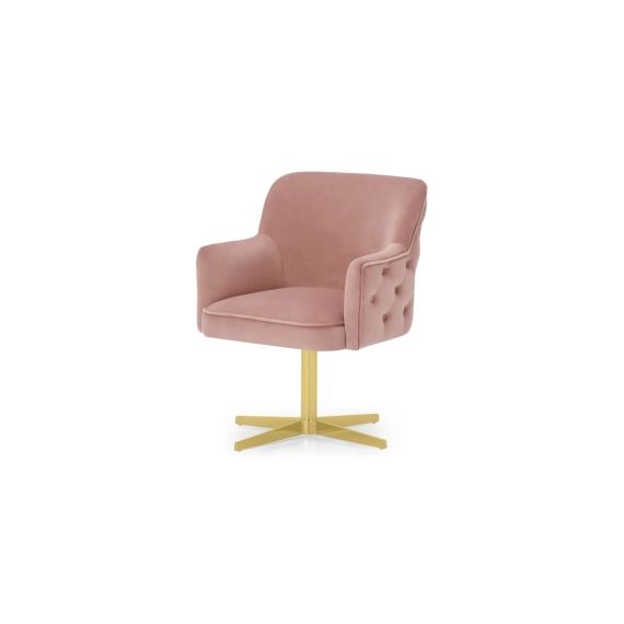 Upton, chaise de bureau, velours rose rose pâle et pieds fini laiton
