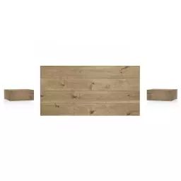 Pack tête de lit et tables de chevet en bois massif chêne foncé 160cm