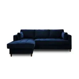 Canapé d’angle gauche convertible 4 places Velours Bleu nuit