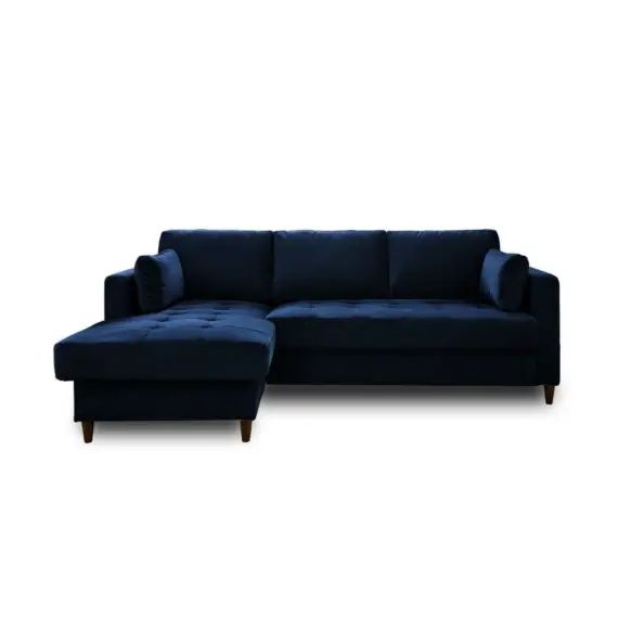 Canapé d&rsquo;angle gauche convertible 4 places Velours Bleu nuit