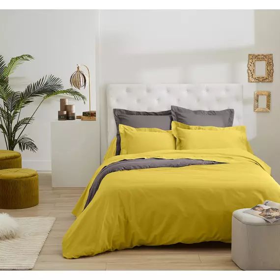 Drap plat satin de coton 120 fils  gris fonce 240×300