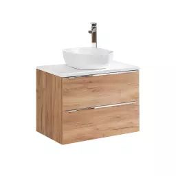 Meuble simple vasque 80cm naturel et blanc