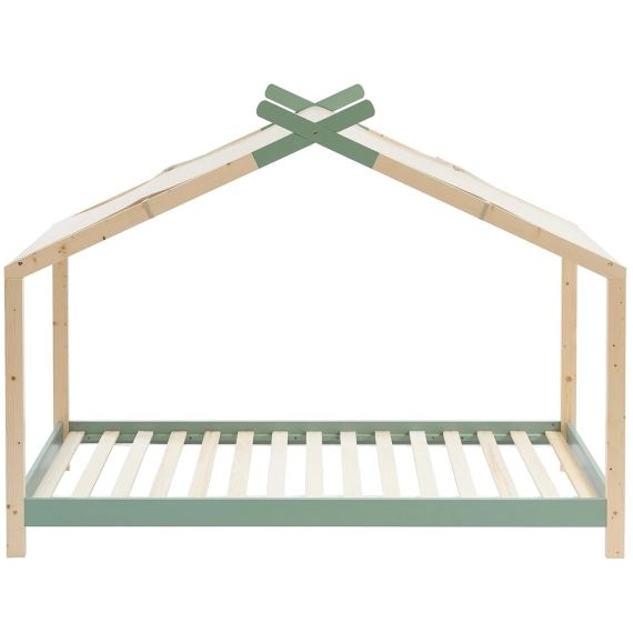 Lit cabane 90×190 en pin massif vert avec sommier