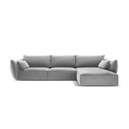 Canapé d’angle droit 4 places en tissu velours gris