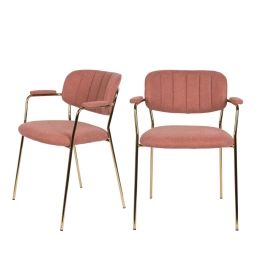 Jolien – Lot de 2 chaises avec accoudoirs et pieds dorés