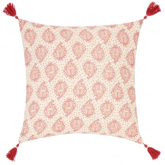 Housse de coussin en coton rose motifs rouge et doré 40×40