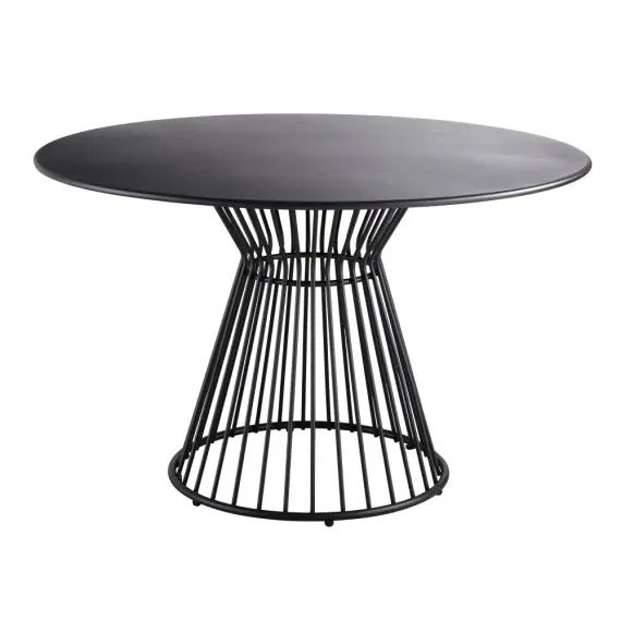 Table de jardin ronde en métal noir mat 4 personnes D121 Meknes