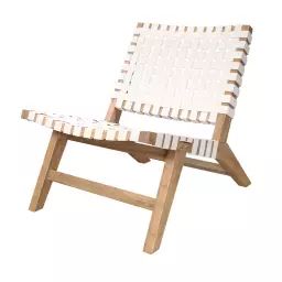 Fauteuil de jardin en teck et sangles en tissu blanc