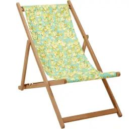 Chilienne pliante en acacia et imprimé fleuri turquoise