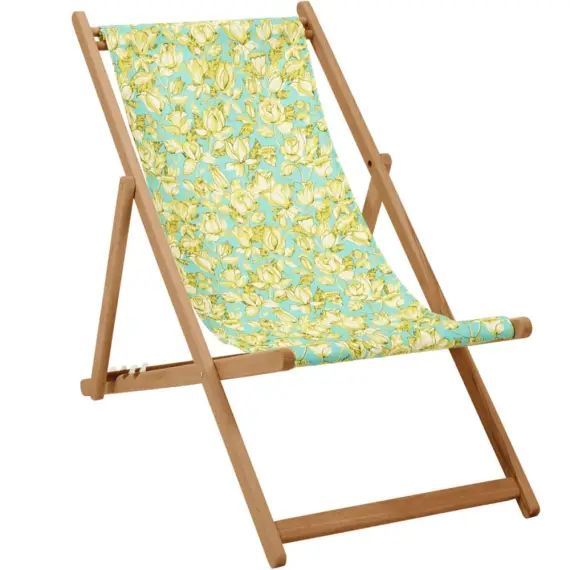 Chilienne pliante en acacia et imprimé fleuri turquoise