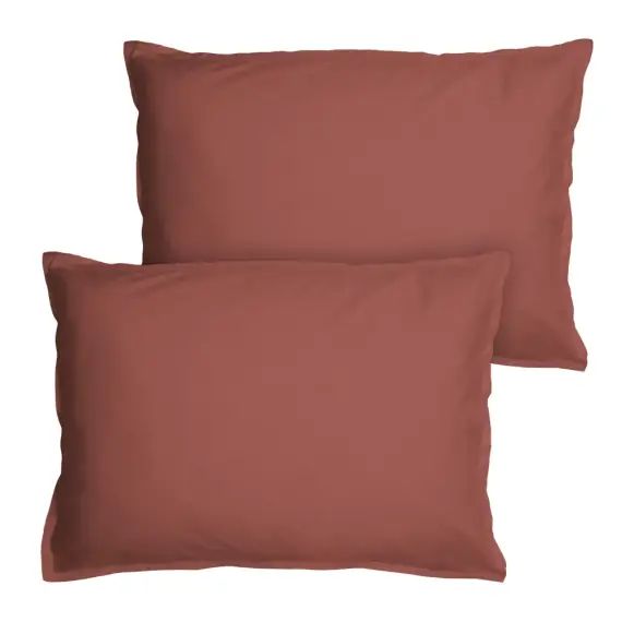 Set de 2 taies d’oreiller unies finition volant Terre Cuite 50x70cm
