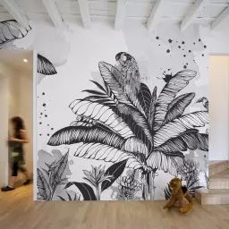 Papier peint panoramique dans la jungle 300 x 250 cm noir et blanc