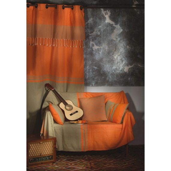 TANGER – Rideau ajustable coton rayures orange et vert 140 x 290 à 320