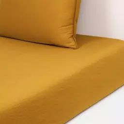Drap housse en satin de coton lavé ambre 140 x 200 cm