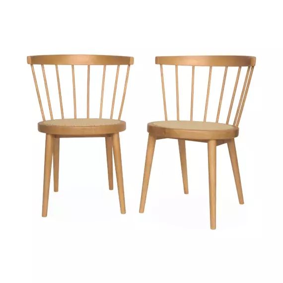 Lot de 2 chaises naturelles en bois et cannage