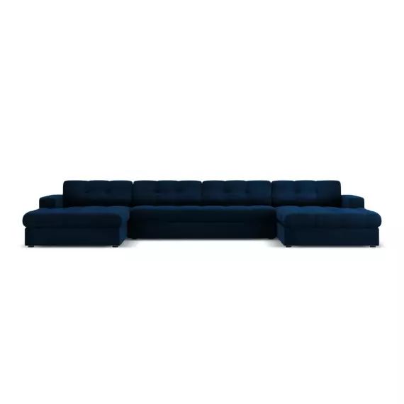 Canapé d’angle 5 places en velours bleu roi