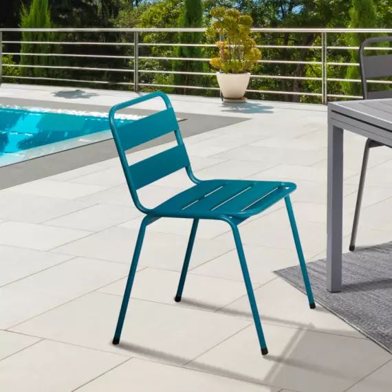 Lot de 6 chaises de jardin empilables en acier gris anthracite, noir et bleu