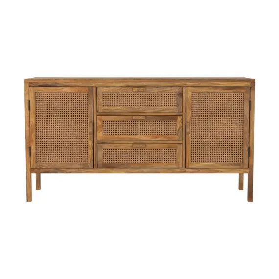 Buffet en cannage et bois 2 portes 3 tiroirs